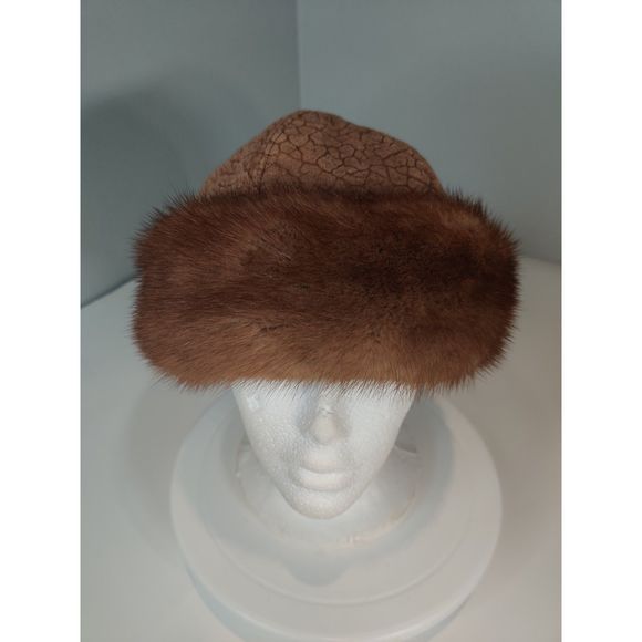 Beautiful Beige Mink And Brown w Gold Details in the Leather Hat from Canada main image 8